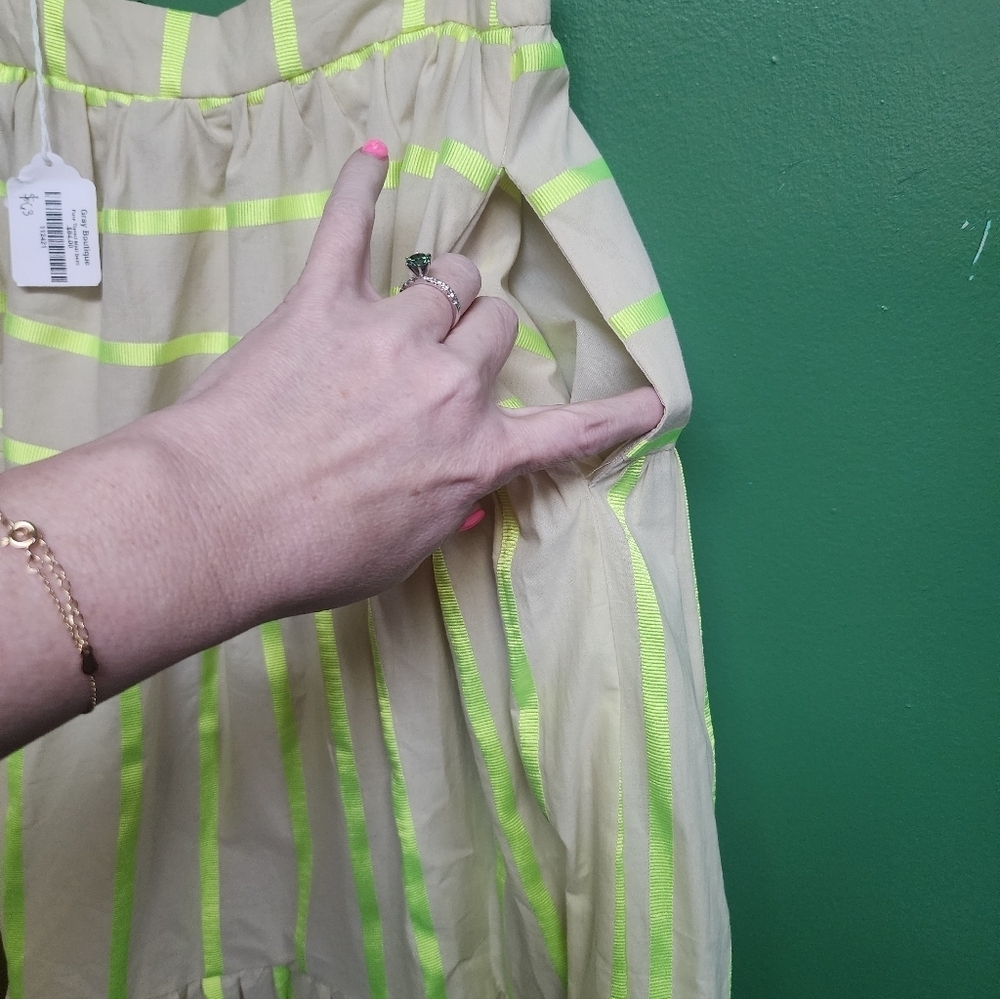FOR Love & Lemons Tiered Midi Skirt Neon Stripe Pocket | Size L - Picture 4 of 5